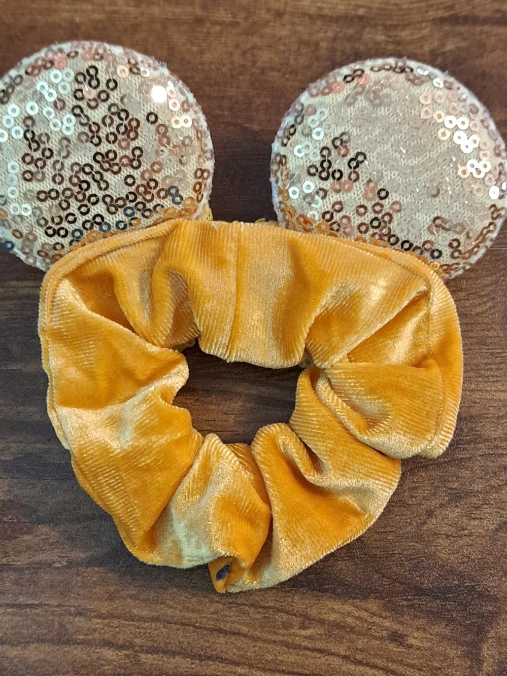 Princess Belle Gold Sequin Mouse Ear Headband and Scrunchie Set with Yellow Bow